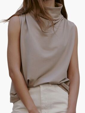Marcella NYC Mock Neck Finch Sleeveless Top in Sand M, NWT